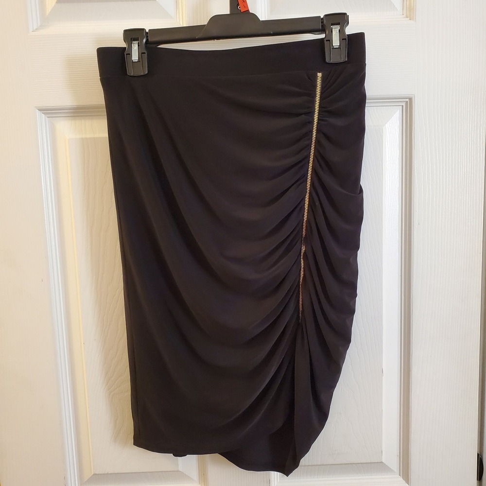Vtg Cache Skirt sz 6 Black zipper slit‎ drape Pencil Career Y2K 90s classic chic
